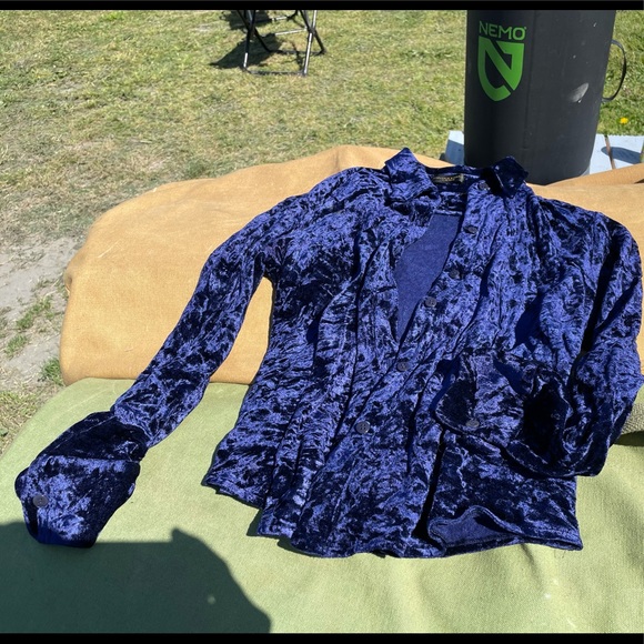 Donna Karan Crushed Blue Velvet Blouse - Picture 4 of 7